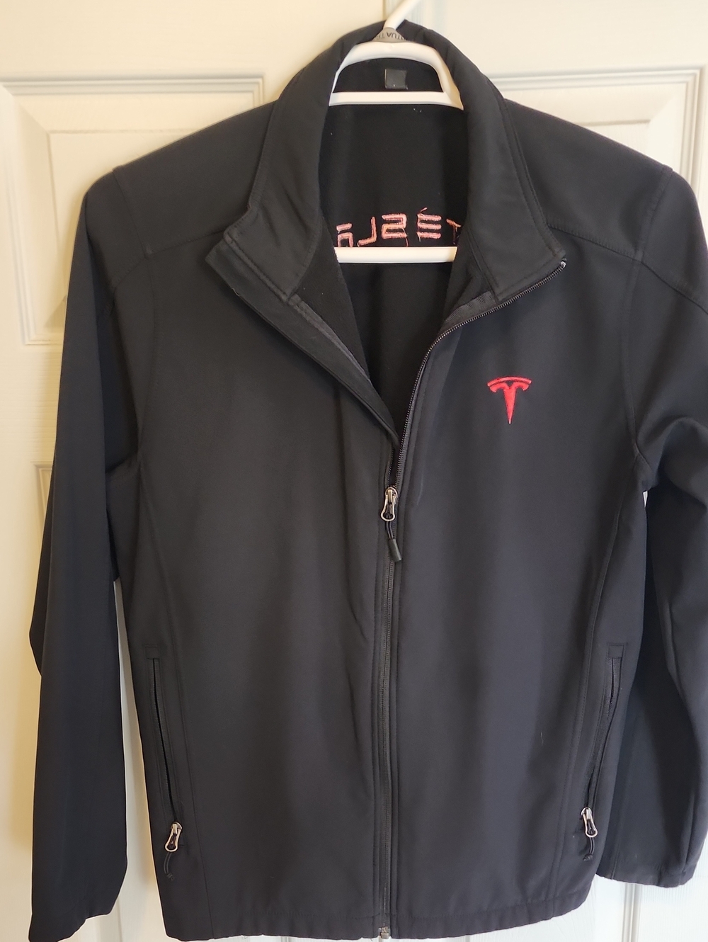 Tesla Black Softshell Jacket with Red Logo